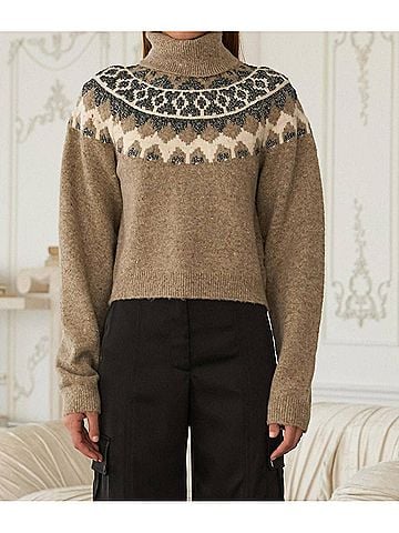 Skies Are Blue Eve Turtleneck Sweater in Brown Multi-Color (view 2)