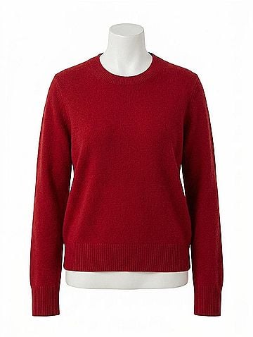 White + Warren Rib Trim Crewneck Pullover in French Red (view 1)