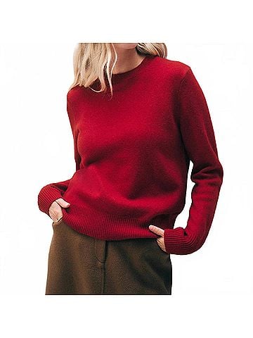 White + Warren Rib Trim Crewneck Pullover in French Red (view 2)