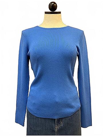 Nic + Zoe Women's Ribbed Crewneck Sweater in Sapphire (view 2)