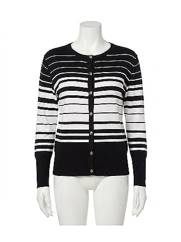 Karen Kane Sutton Stripe Cardigan Sweater in Black And Off White (view 1)