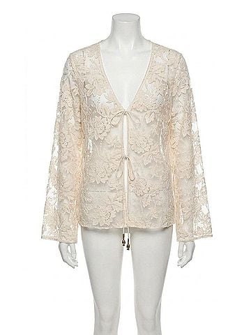 Greylin Zaylee Sheer Embroidery Lace Cardigan in Natural (view 1)