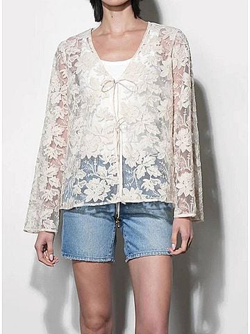 Greylin Zaylee Sheer Embroidery Lace Cardigan in Natural (view 2)