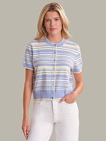 525 America Bay Stripe Short Sleeve Cardigan in Blue Heron Multi (view 2)