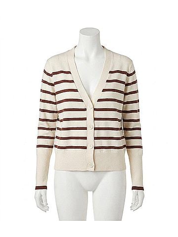 Karen Kane Stripe Cardigan Sweater in Cream And Chocolate (view 1)