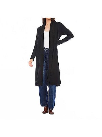 Karen Kane Belita Faux Leather Patch Cardigan in Black (view 2)