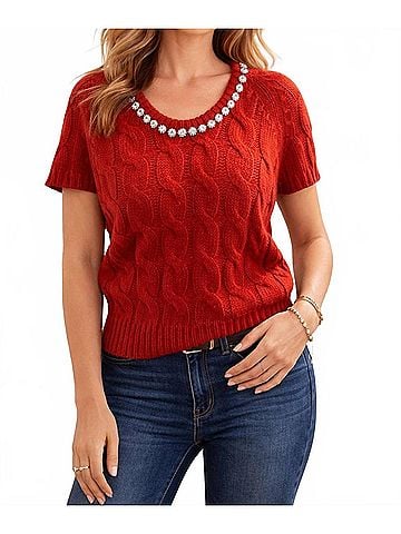 Design History Cap Sleeve Sweater in Red (view 2)