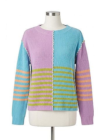 Tribal Mirelle Multi Stripe Textured Boat Neck Sweater in Lilac Rose (view 1)