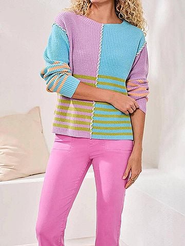 Tribal Mirelle Multi Stripe Textured Boat Neck Sweater in Lilac Rose (view 2)