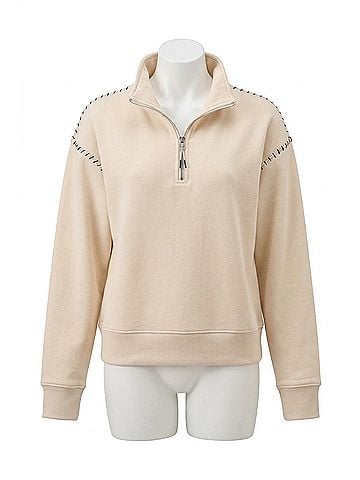 Tribal Farren French Terry Stitch-Accent Zip Funnel Neck Sweater in Moonstone (view 1)