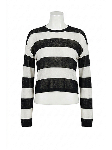 Alice + Olivia Sherrell Crew Neck Pullover Sweater in Black Ecru (view 1)