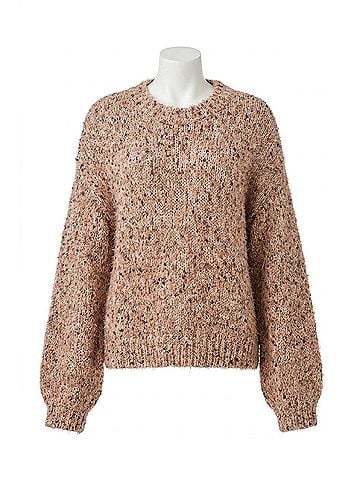 Tribal Crew Neck Puff Sleeve Sweater in Almond Latte (view 1)