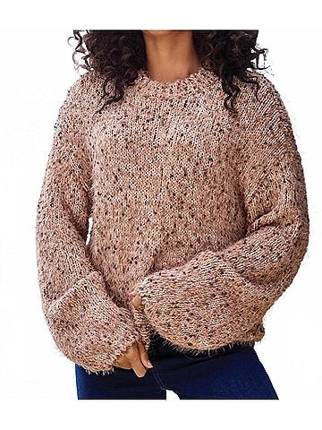 Tribal Crew Neck Puff Sleeve Sweater in Almond Latte (view 2)