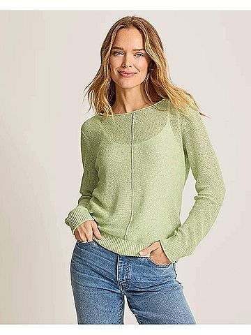 Tommy Bahama Cedar Linen Long-Sleeve Bateau-Neck Sweater in Extra Light Margarita (view 2)