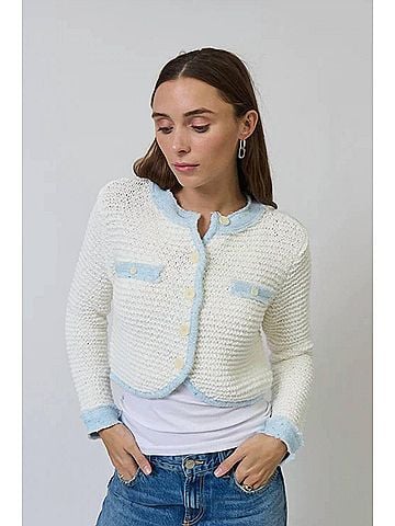 Central Park West Celeste Cardigan in White And Light Blue (view 2)