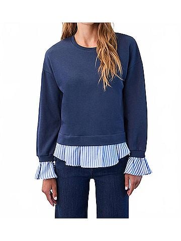 FDJ Long-Sleeve Twofer Sweatshirt in Navy (view 2)