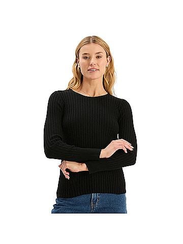 Tyler Boe Cotton Cashmere Ribbed Crewneck Sweater in Black (view 2)