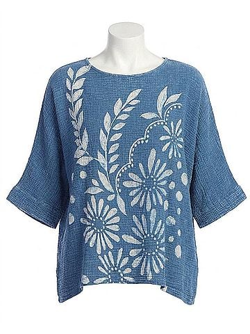 Jess & Jane Napoli Mineral Washed Double Gauze Poncho Top in Indigo (view 1)