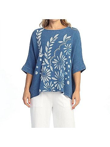 Jess & Jane Napoli Mineral Washed Double Gauze Poncho Top in Indigo (view 2)