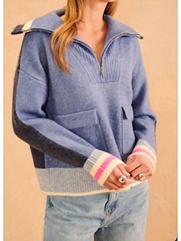 John & Jenn Kenny Half Zip Sweater in Varsity Melange (view 2)