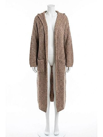 Love Token Long Hooded Cardigan in Mocha (view 1)