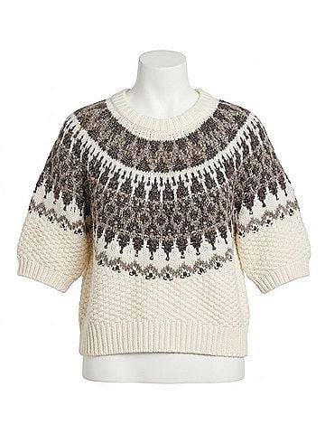 525 America Alora Puff Sleeve Fair Isle Top in Sea Salt Combo (view 1)