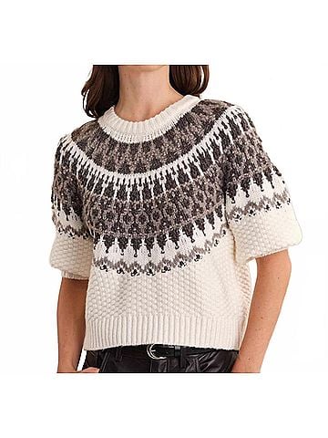 525 America Alora Puff Sleeve Fair Isle Top in Sea Salt Combo (view 2)
