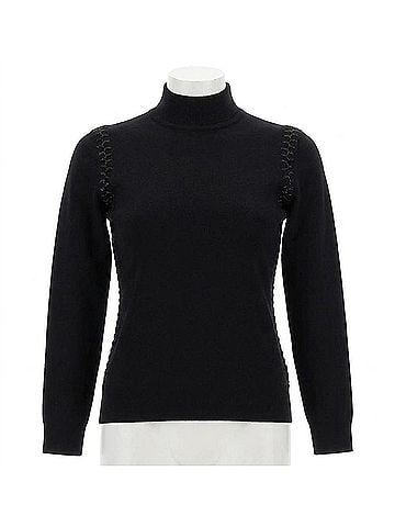 Elie Tahari The Nina Whipstitched Turtleneck Sweater in Black (view 1)