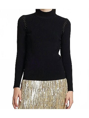 Elie Tahari The Nina Whipstitched Turtleneck Sweater in Black (view 2)