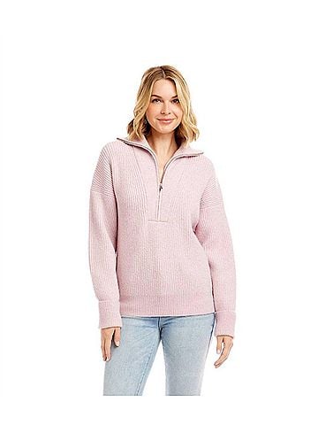 Karen Kane Hollis Half Zip Sweater in Soft Pink (view 2)