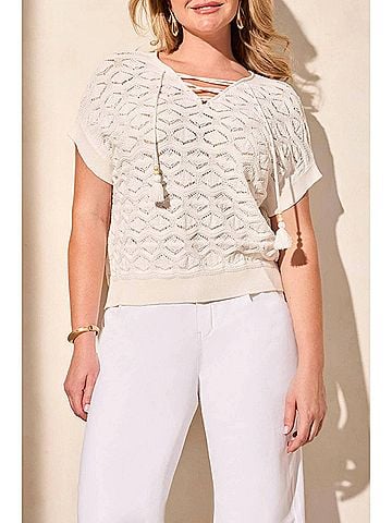 Tribal Lace Up Sweater in White (view 2)