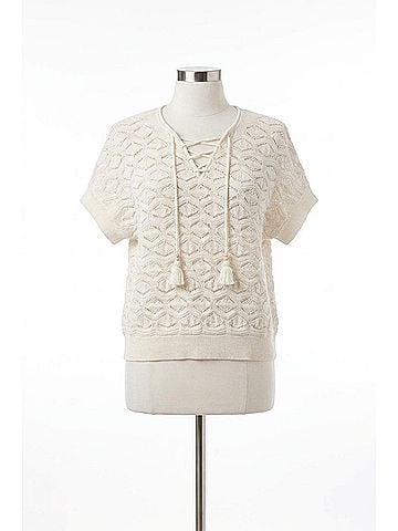 Tribal Lace Up Sweater in White (view 1)