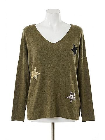 Tempo Paris Lightweight V Neckline Sweater With Stars In Mustard in Mustard (view 1)