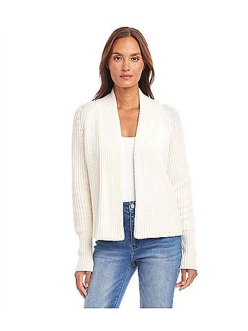 Karen Kane Cropped Open Front Cardigan Sweater in Off White (view 2)