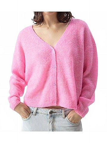 American Vintage Nuggy V-Neck Cardigan in Petunia Fluo Chine (view 2)