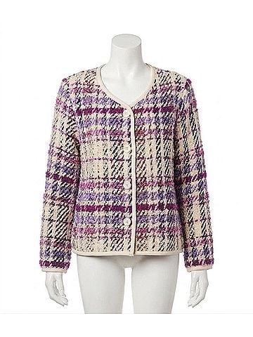 Karen Kane Payson Plaid Boucle Jacket in Purple, Berry, Black And Cream (view 1)
