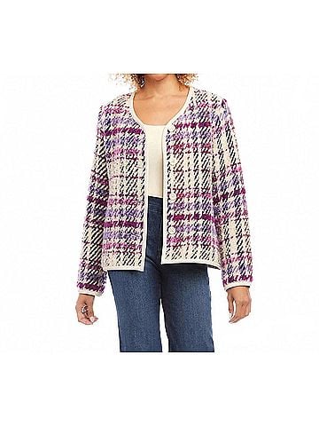 Karen Kane Payson Plaid Boucle Jacket in Purple, Berry, Black And Cream (view 2)