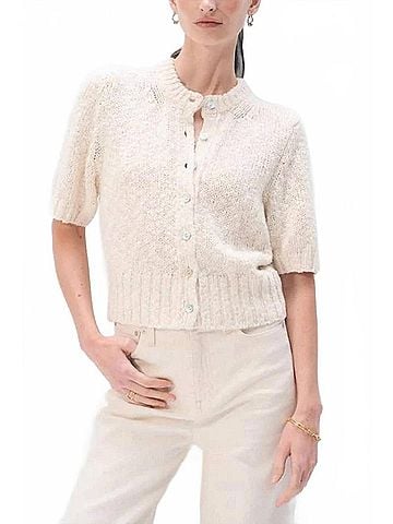 White + Warren Marled Cotton Blend Top in Ivory Marl (view 2)