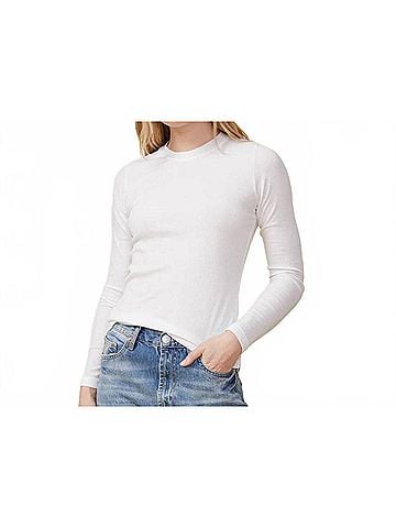 Monrow Supimafine Rib Long Sleeve Crew Sweater in White (view 2)