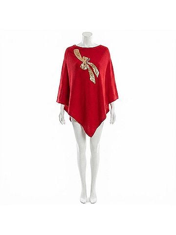 Top It Off Boardwalk Crew Neck Poncho in Red (view 1)