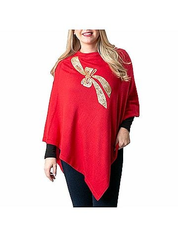 Top It Off Boardwalk Crew Neck Poncho in Red (view 2)