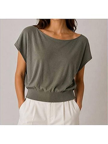 Autumn Cashmere Off The Shoulder Boxy Tee in Seaweed (view 2)