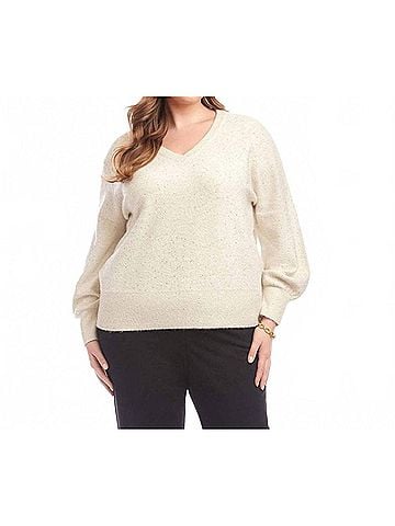 Karen Kane Sequin V-Neck Sweater - Plus in Sand (view 2)