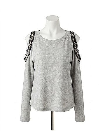 Karen Kane Lyra Embellished Sweatshirt in Light Heather Gray (view 1)