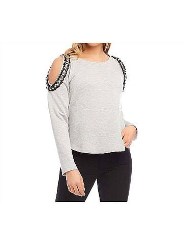 Karen Kane Lyra Embellished Sweatshirt in Light Heather Gray (view 2)