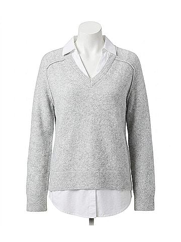 Karen Kane Lena Layered Sweater in Light Heather Gray And White (view 1)