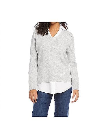 Karen Kane Lena Layered Sweater in Light Heather Gray And White (view 2)