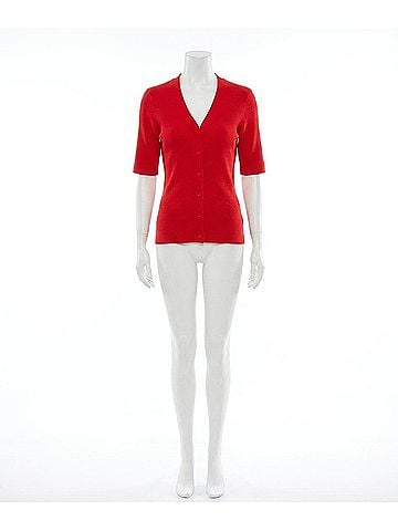 Karen Kane Suzette Short Sleeve Ribbed Cardigan Sweater in Red (view 1)