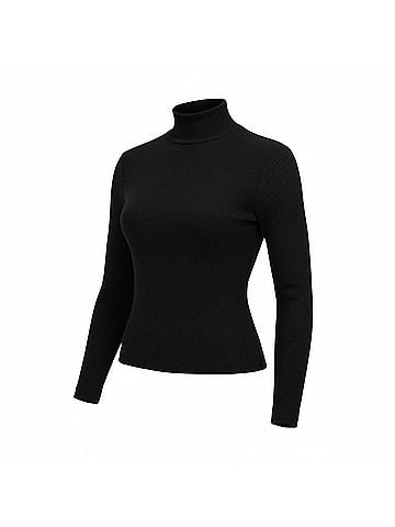 Ambar Mock Neck Long Sleeve Fitted Crop Top in Black (view 1)