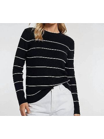 Karen Kane Sayer Stripe Ribbed Sweater in Black And Off-White (view 2)